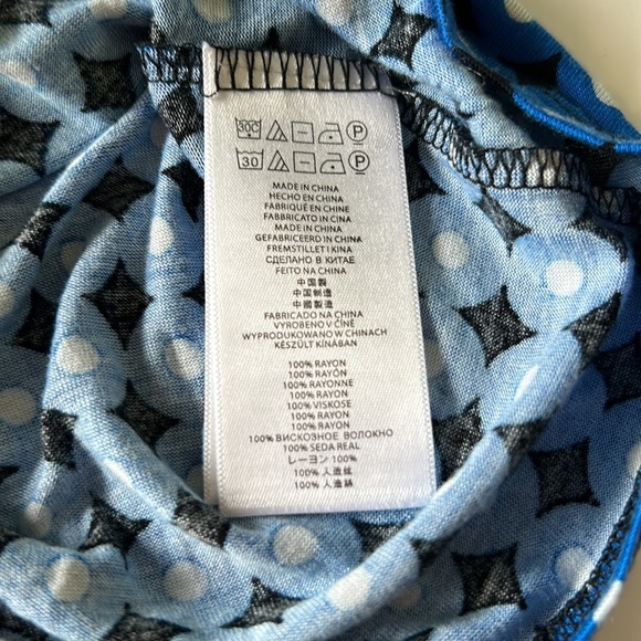 Michael Kors Blue Black White Circle Diamond Draped Neck Shirt Blouse New NWOT - Picture 9 of 10
